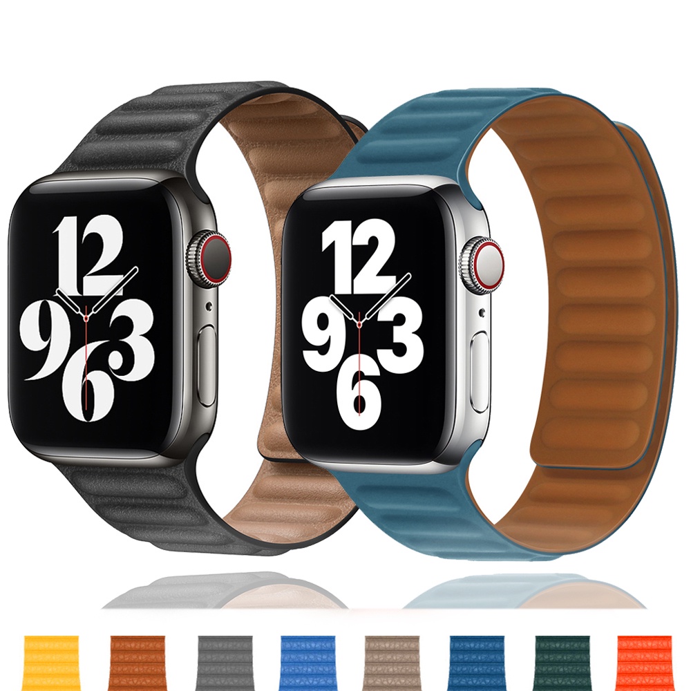 ♕❍Silicone/Leather Link For Apple watch strap 44mm 40mm 42mm 38mm 42 mm 1:1 Magnetic Loop bracelet iWatch series 6 5 4 3