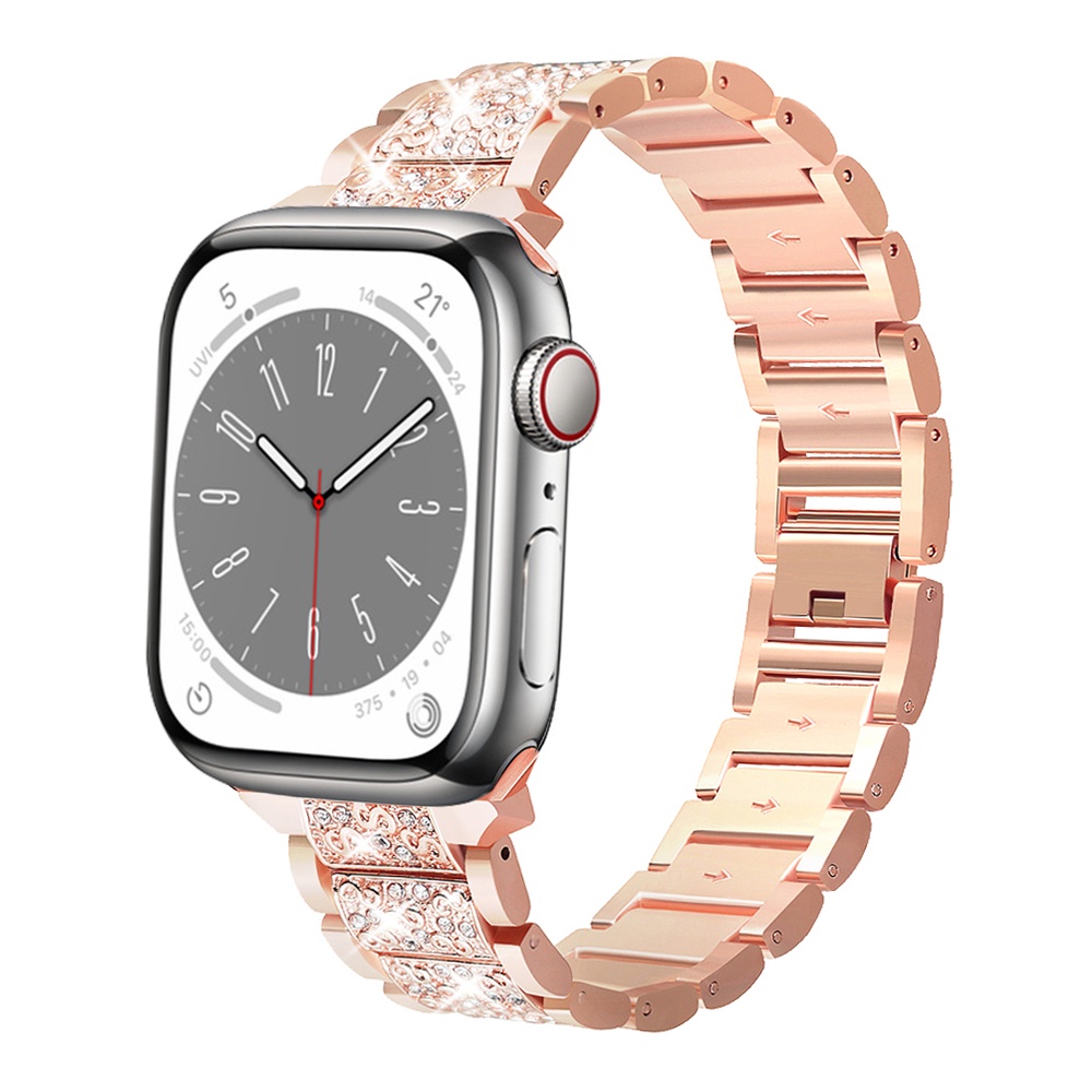 ❈ஐDiamond Case+strap for apple watch band 44mm 40mm 41mm 45mm 42mm 38mm correas Stainless Steel brac