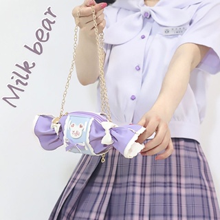 ﺴ❡♂Milk Tea Bear Original Small Candy Bag ปักลายน่ารักและหวาน One Shoulder Messenger Bag Lolita Portable JK Bag Cute