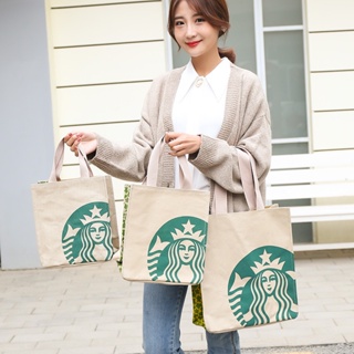 Starbucks กระเป๋ากล่องอาหารกลางวัน ผ้าแคนวาส ความจุขนาดใหญ่