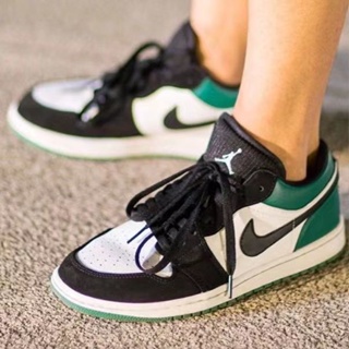 ❁℡✐Pure original aj1 black green toe red all-match low-cut men s and women shoes North Carolina blue soot student casual