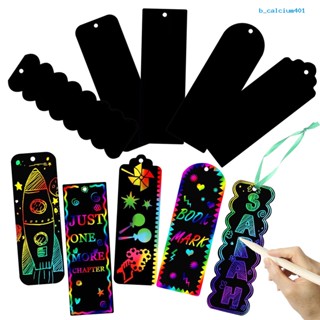 Calciwj 48Pcs Scratch Bookmark with 48 Ribbons 24 Wood Stylus Hanging Hole Bookmark Gift