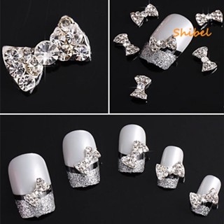 HOT_ 10 3D Rhinestone Bow Tie เล็บชิ้น Studs อุปกรณ์ตกแต่ง DIY