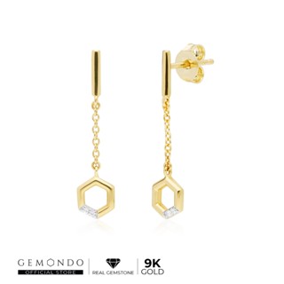 Gemondo ต่างหูทองคำ 9K ประดับเพชร (DIAMOND) ดีไซน์ต่างหูทรงหยดน้ำ รูปทรงเรขาคณิตหกเหลี่ยม : ต่างหูทอง ต่างหูเพชร