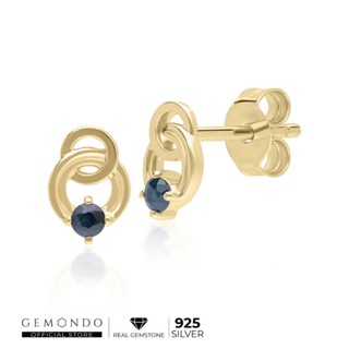 Gemondo ต่างหูทองคำ 9K ประดับไพลิน (Blue Sapphire) ดีไซน์ทรงกลมซ้อนกัน