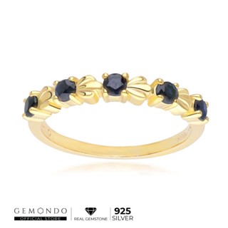 Gemondo แหวนเงินแท้ 925 ประดับไพลิน (Blue Sapphire) ดีไซน์เกลียวคลื่น : แหวนพลอยผู้หญิง