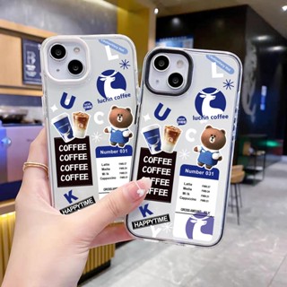 3 in 1 เคสโทรศัพท์มือถือแบบใส ลายกวาง กาแฟ หมี สําหรับ iPhone 14Promax 13 12 11 7Plus X Xs Max XR