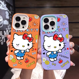 เคสโทรศัพท์มือถือ ซิลิโคนนุ่ม ลายเฮลโล คิตตี้น่ารัก 3 in 1 สําหรับ iPhone 14Promax 13 12 11 7Plus 7 X Xs Max XR