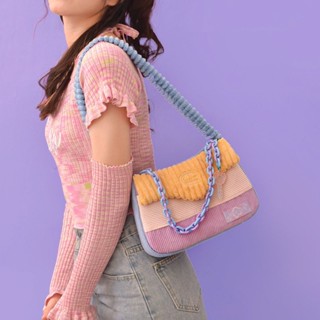 ✵ ❒☊Chacha Original Corduroy กระเป๋าสะพายหญิงสีตัดกัน Niche Design Bag กระเป๋ารักแร้ Advanced Sense French Style