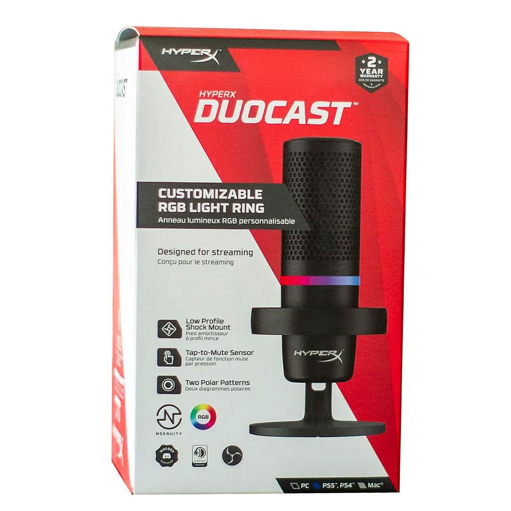 HyperX DuoCast USB Microphone - RGB Lighting (Black) for PC, PS5, PS4, Mac