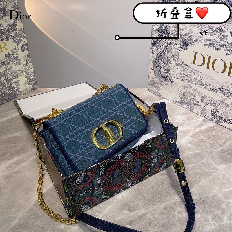 Dior Ss22 New Denim Caro กระเป๋าถือ "CD" Buckle กระเป๋าสะพายแฟชั่นผู้หญิง