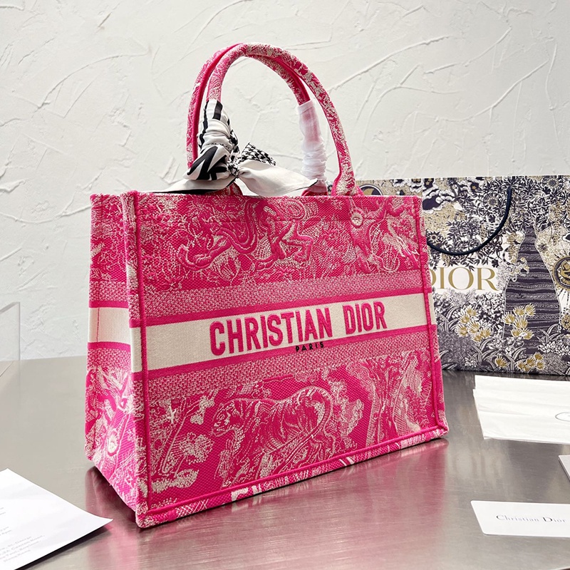 (พร้อมกล่อง) DIOR Medium BOOK TOTE Handbag Reverse Joie Print Embroidery Women s Fashion Style Shopping Bag