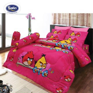 Satin (ครบเซ็ต) ผ้าปูที่นอน+ผ้านวม 5ฟุต 6ฟุต แองกี้เบิร์ด Angry Birds C100 #ซาติน เครื่องนอน ชุดผ้าปู ชุดผ้าปูเตียง