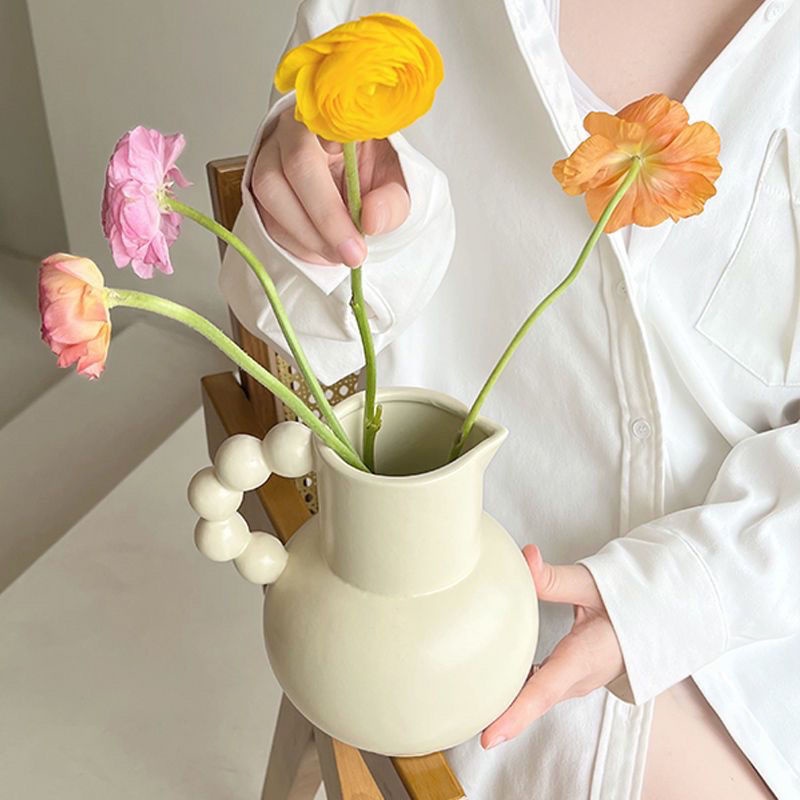 [พร้อมส่ง] แจกันดอกไม้เซรามิค ด้ามจับฝรั่งเศส สําหรับตกแต่งห้องนั่งเล่น