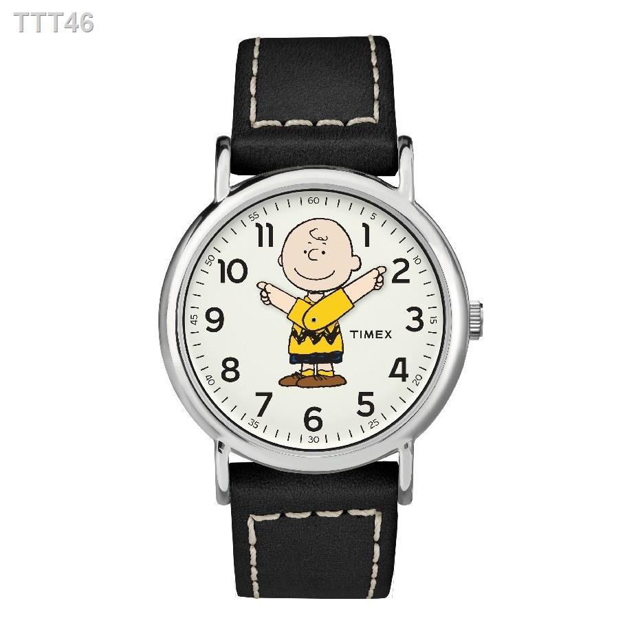 ✻✈Timex TW2T60900 Weekender x Peanuts Charlie Brown นาฬิกาข้อมือผู้ชายเเละผู้หญิง สีดำ