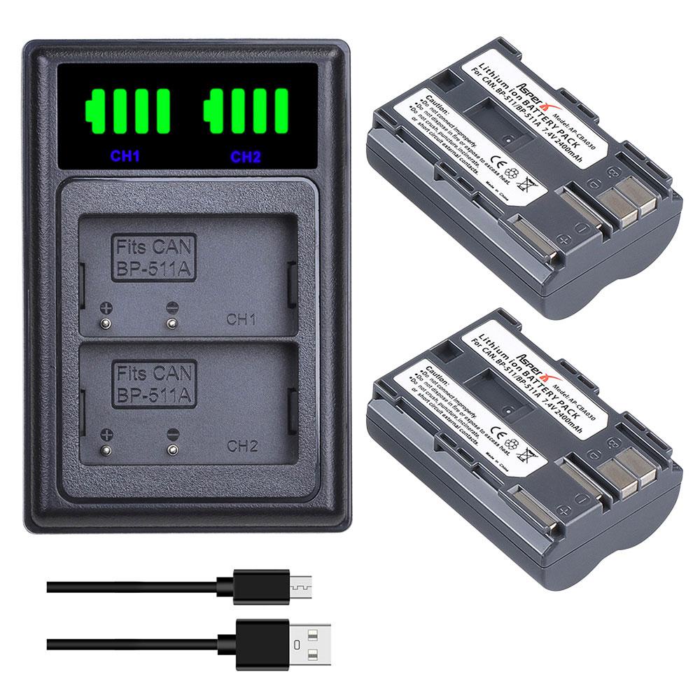 BP511 10D BP511A BP-511 BP 511 511A 40D แบตเตอรี่ LED USB Dual Charger สำหรับ Canon EOS 2x D60 20D 3