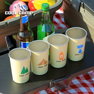 ✁✸▧COOLCAMP Outdoor Camping Water Cup 304 Stainless Steel 4-Piece Cookware Picnic Beer Coffee