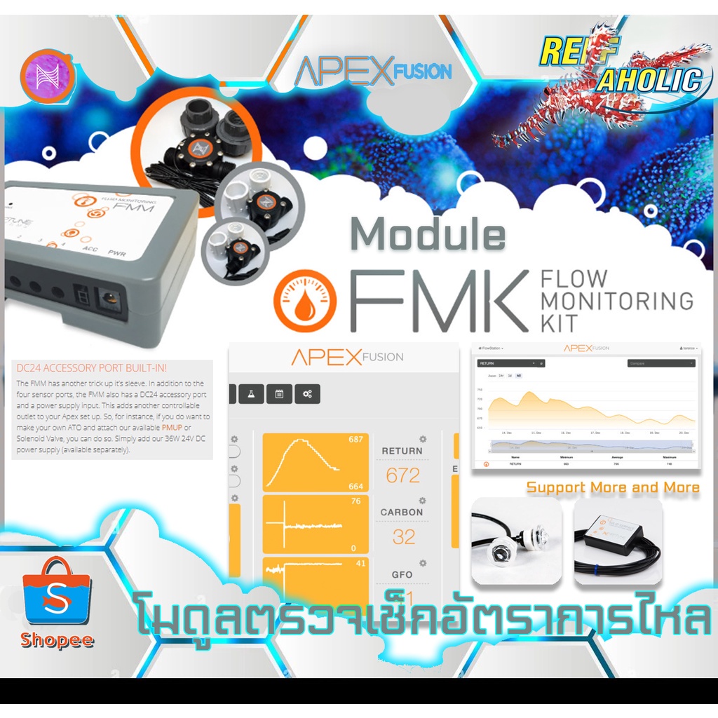 Reef-aholic Neptune System Apex FMK-I  Flow Monitoring Kit วัดอัตราการไหล 3 sensor เพื่อควบคุมการไหล