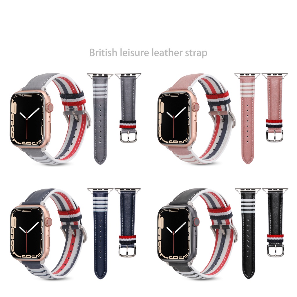 สายนาฬิกา applewatch British Leisure สายหนังแท้สำหรับ Apple Watch Series 8 7 SE 6 5 4 3 2 สำหรับ iWach 38 40 41 42 44 45