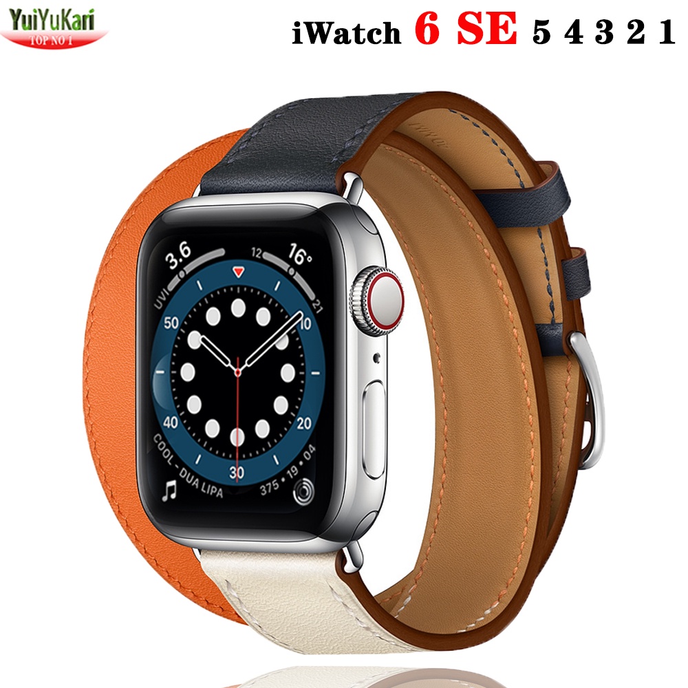 สายนาฬิกา applewatch สำหรับ Apple Watch 6 วง 44 มม. 40 มม. iWatch 42 มม. 38 มม. ของแท้คู่ทัวร์สร้อยข้อมือหนังสำหรับ Seri