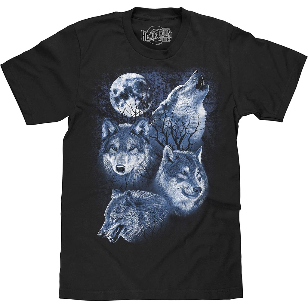 Bear Run Clothing Co. Men's Howl At The Moon Wolf Shirt - เสื้อยืดพิมพ์ลายกราฟิก Wolf Pack : เสื้อผ้