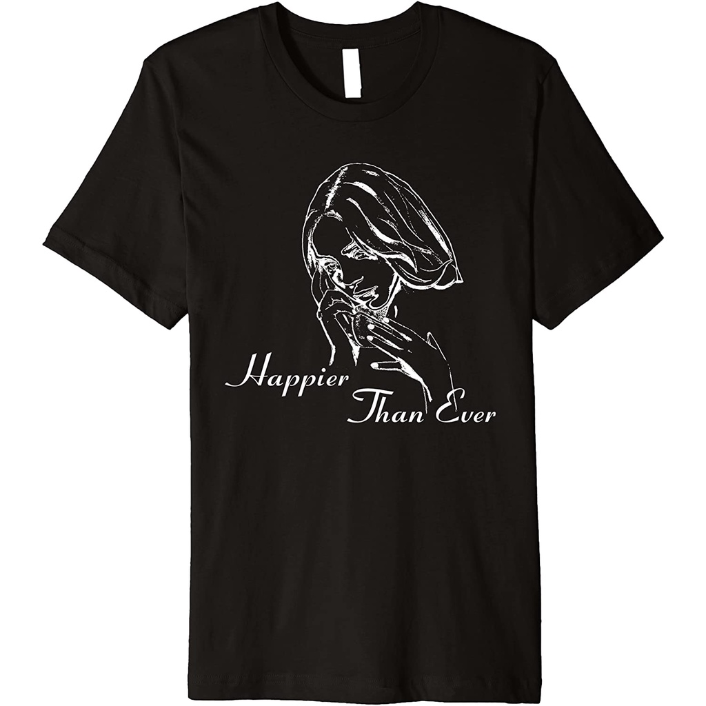 เสื้อยืดแขนสั้นพรีเมี่ยมสีดำอย่างเป็นทางการของ Billie Eilish Happier Than Ever