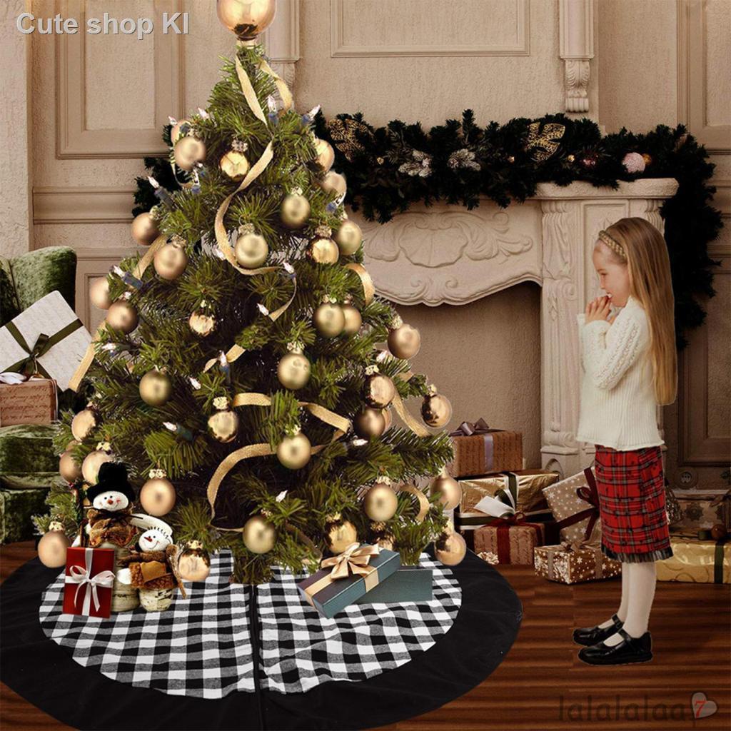 LAA7-Christmas Tree Skirt with Plaid Pattern, Buffalo Edges Holiday Farmhouse Decoration