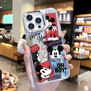 เคสโทรศัพท์มือถือ กรอบโลหะ ลายการ์ตูนมิกกี้เมาส์น่ารัก สําหรับ iphone 14 pro max 11 12 13 8 7 Plus X XR XSMax