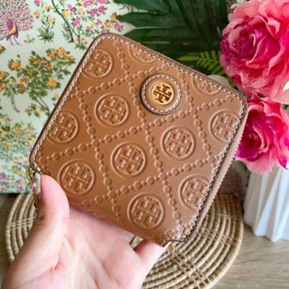 👜♥️กระเป๋าสตางค์ใบสั้น สวยมาก สีน้ำตาล /สีแดง💥♥️NEW TORY BURCH T MONOGRAM LEATHER 
BI-FOLD WALLET