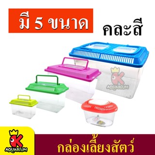 กล่องเลี้ยงเต่า และสัตว์น้ำทุกชนิด ฝาปิดมีหูหิ้ว (คละสี)  ผลิตจากพลาสติกคุณภาพดี