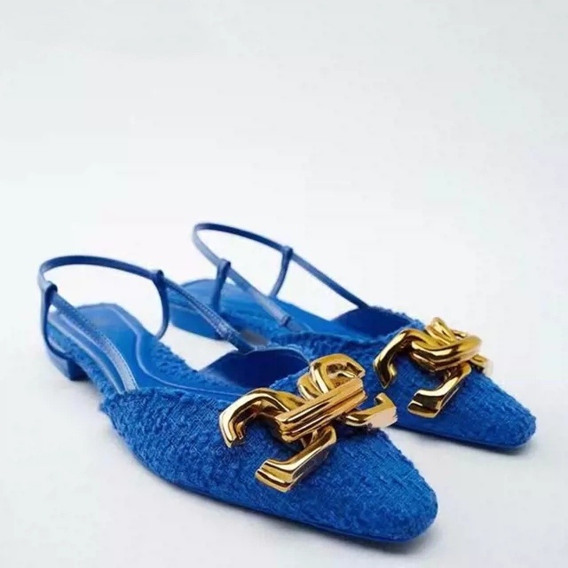 Blue Single Shoes Women zara Womens Shoes Muller Shoes All-Match Fashion Fairy Baotou Sandals Buckle