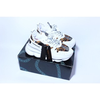 Versace Chain Reaction รองเท้าผ้าใบลําลอง พื้นหนา เสริมส้น พิมพ์ลายมัฟฟิน สไตล์คลาสสิก เรโทร สําหรับผู้ชาย ผู้หญิง เหมาะกับการเล่นกีฬา