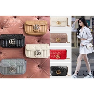 แบรนด์ใหม่ 100% ของแท้ GUCCI GG Marmont Series Supermini Lady กระเป๋าถือ Quilting Chain กระเป๋าสะพาย