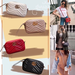 แบรนด์ใหม่ 100% ของแท้ GUCCI GG Marmont Series Quilting Mini กระเป๋าถือกระเป๋ากล้องกระเป๋าสะพายไหล่เดี่ยว