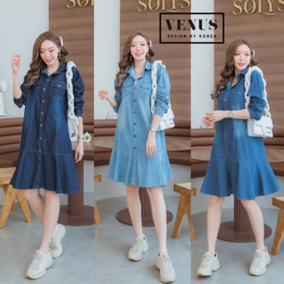 🏷️📌Jeans Dress เดรสผ้ายีนเนื้อดี แต่งชายระบาย งานน่ารักมากๆนะคะ