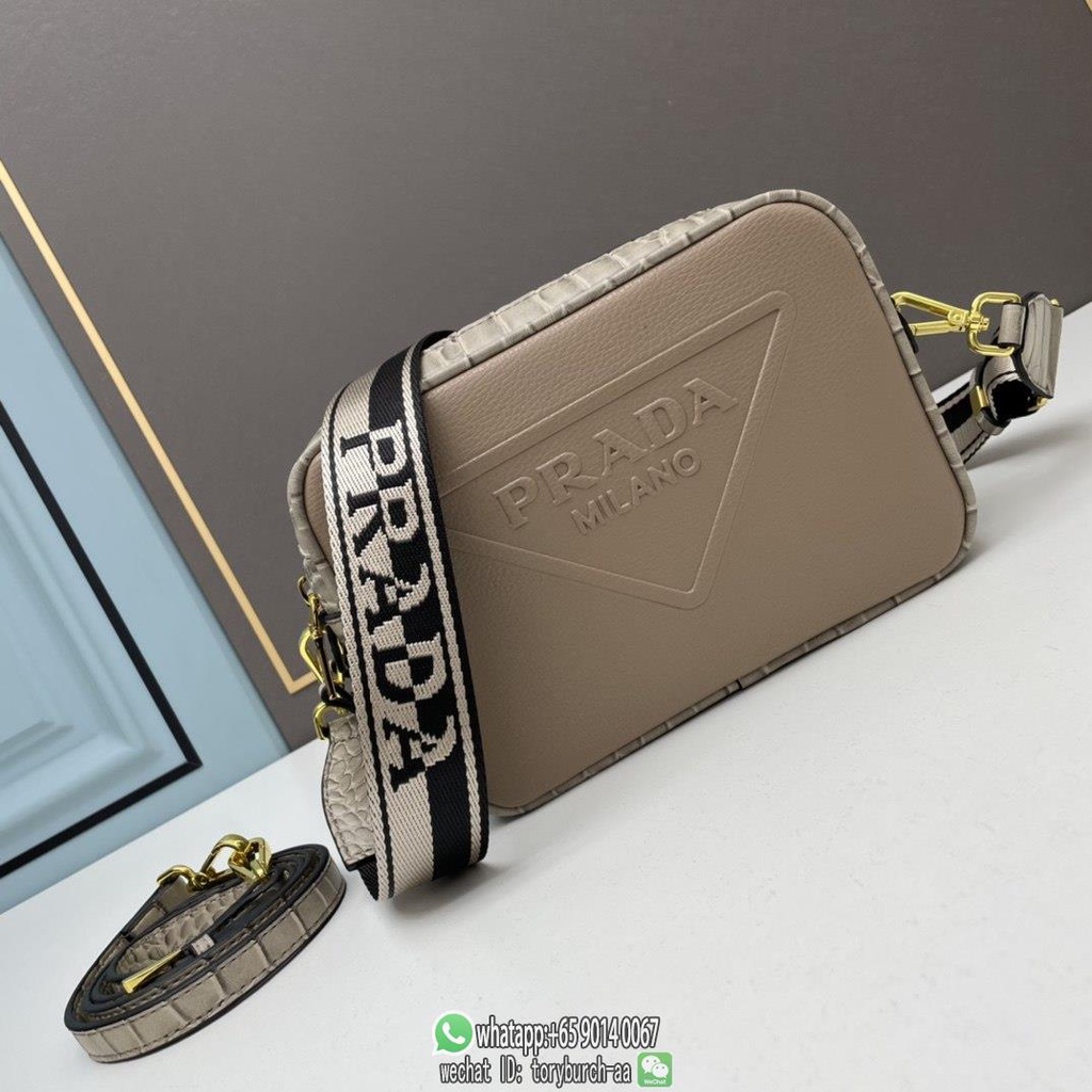 Prada canon camera bag crossbody shoulder mobilephone bag with embroidered wide strap