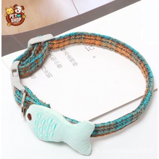 AL-132 ปลอกคอแมว สุนัข หมา ปลอกคอสัตว์เลี้ยง ลายสก็อตรูปปลา สไตล์ญี่ปุ่น Pet Collar (รูปปลา)  พร้อมส่ง