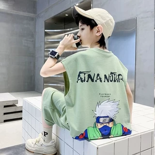 ones.th🍄เด็กชุดแขนกุด 2025 ฤดูร้อนใหม่เด็กใหญ่เสื้อกั๊กกางเกงขาสั้นกีฬาชุด 2 ชิ้นทอดถนน