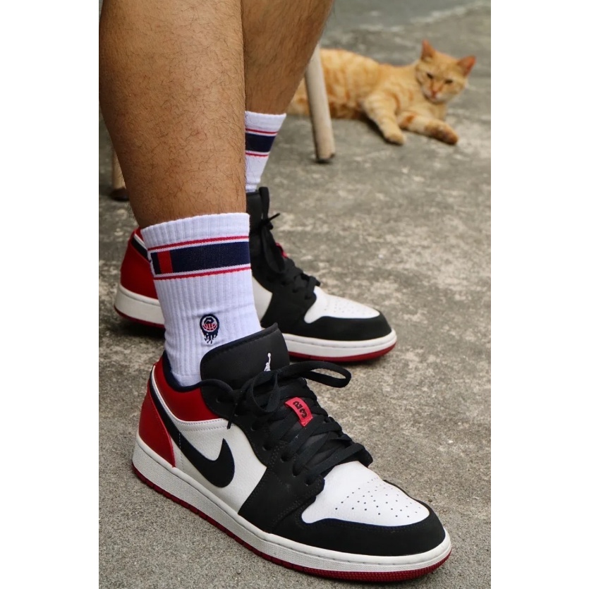 ▫Nike Jordan Air 1 Low “ Black Toe ” and red (ของแท้100%)รองเท้าผ้าใบผู้ชาย