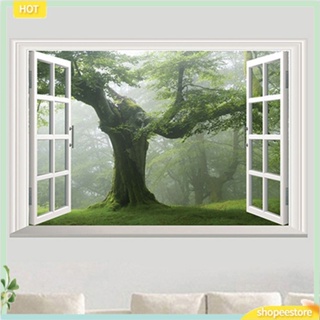 (shopeestore) Old Forest Tree 3D Window View Green Living Room Wall Sticker Home DIY Decal