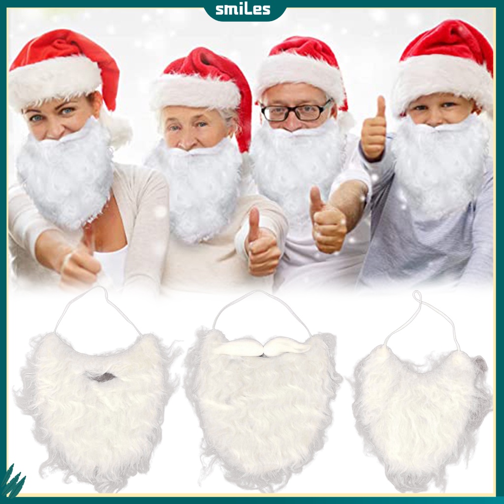 (smiles) หนวดเคราซานตาคลอส นุ่ม ยืดหยุ่น สมจริง เครื่องประดับ สําหรับผู้ใหญ่ เด็ก คริสต์มาส ประสิทธิภาพ ซานตาคลอสปลอม หนวด สีขาว สําหรับปาร์ตี้