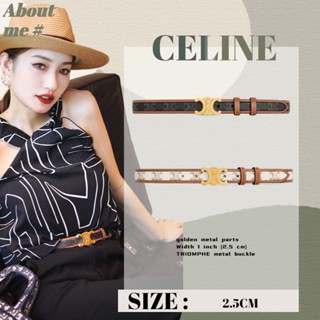 เซลีน เข็มขัดพิมพ์ลายโลโก้  Celine  TRIOMPHE Medium ในหนังลูกวัว