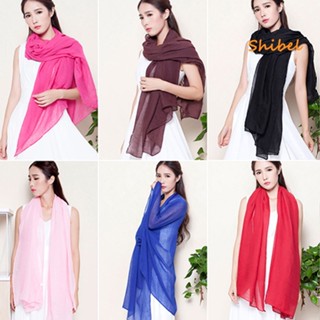 Hot_ ผ้าพันคอ ผ้าฝ้าย ผ้าลินิน สีพื้น แฟชั่นสําหรับผู้หญิง