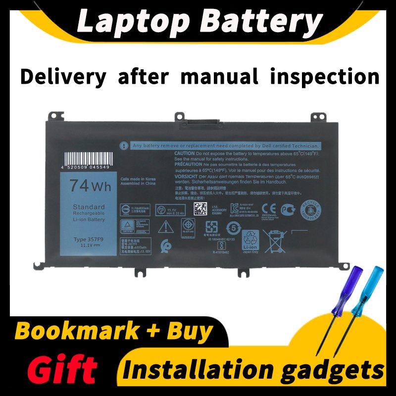 For Dell Ranger 15 7000 Inspiron 5576 5577 7556 7557 7559 P65F P57F 357F9 11.1V 74wh/6333mAh Laptop 