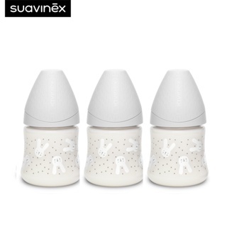 Suavinex (แพ็ค 3 ชิ้น) ขวดนมลาย HYGGE รุ่น Premium polyamide wide neck bottle with round teat 150ml สำหรับอายุ +0 เดือน