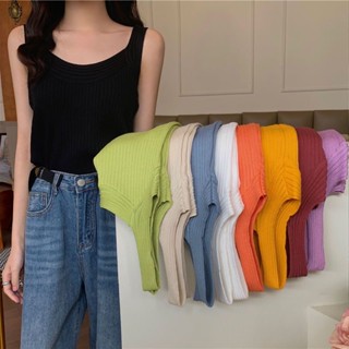 ใหม่ เสื้อกล้าม ผ้าถัก สีขาว สําหรับผู้หญิง