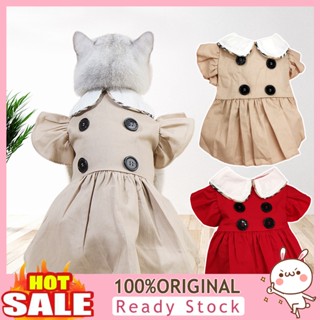 [B_398] Pet Dress Doll Collar Flying Buttons Decor Pleated Thin Spring Autumn Small Dog Puppy Cat Clothes for Photograph