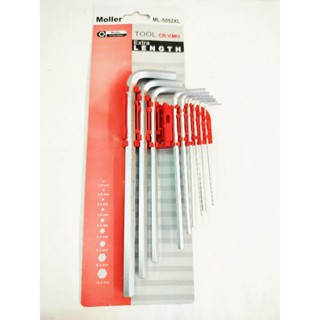 ประแจหกเหลี่ยมแบบชุดตัว L ขนาด 1.5mm,2.0, 2.5 ,3.0, 4.0 ,5.0 ,6.0, 8.0,10.0mmยี่ห้อ Moller รุ่นML-5092XL