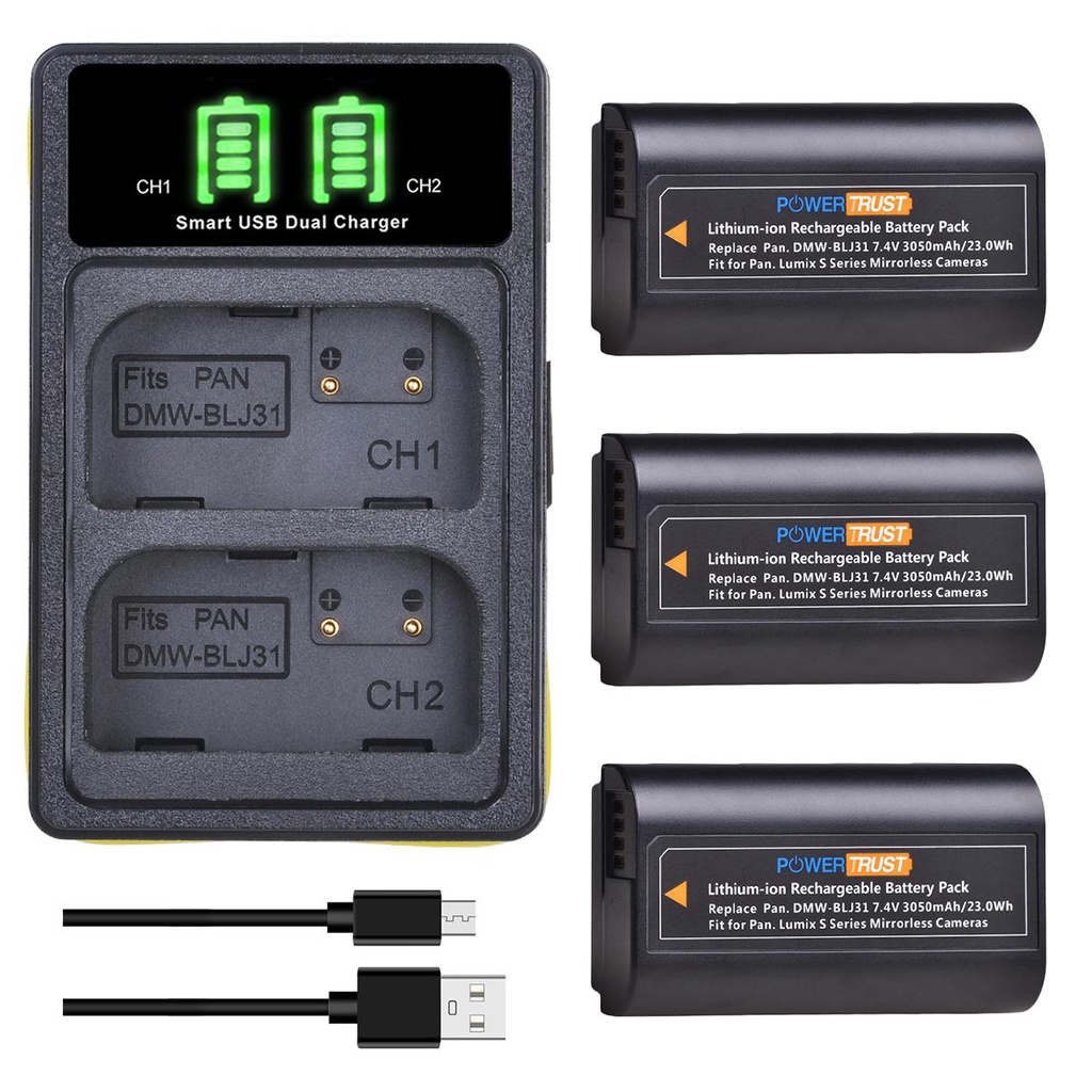 DMW แบตเตอรี่กล้อง DMW-BLJ31 Dual Charger พร้อม Type-C สำหรับ Panasonic LUMIX S1, S1R, S1H, LUMIX S 