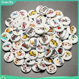 {livecity} กระดุมไม้ลายการ์ตูนสำหรับตกแต่งสมุดหัตถกรรม DIY